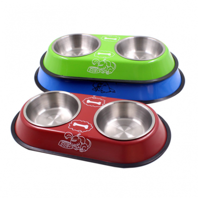 Fashionable Stainless Steel Double Dog Bowl With A Design for A Dog's Food  Pet Bowl